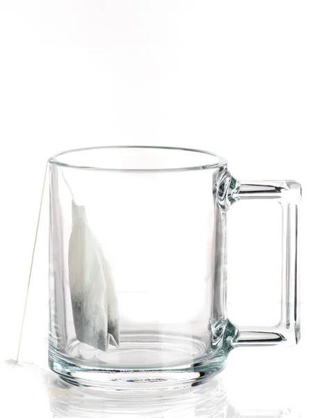 Making Tea Sugar Tea Bag Transparent Mug White Background — Stock Photo, Image