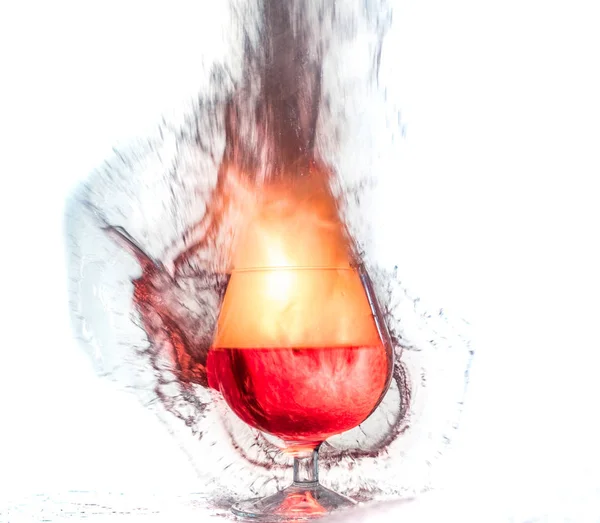 Explosionen Vin Ett Glas Hel Del Stänk Och Fragment Skadan — Stockfoto