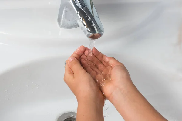 Washing Hands Soap White Sink Background Male Hand Children Hands — Stock Photo, Image