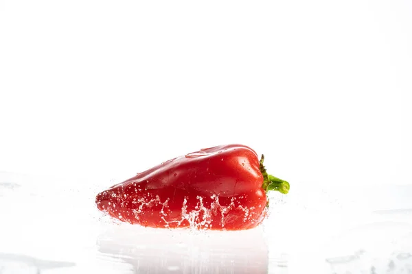 Pimientos Dulces Sobre Fondo Blanco Con Gotas Salpicaduras Agua — Foto de Stock