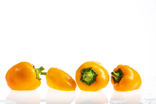 Sweet Peppers White Background Drops Splashes Water — Stock Photo, Image