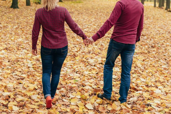 Automne Couple Personnes Marchant Dans Parc Gros Plan — Photo