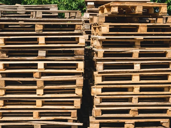 Wooden pallets in warehouse. transport pallets. close up