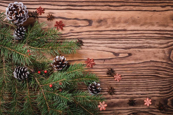 Christmas decoration on wooden background, Christmas card ,close-up. Top view