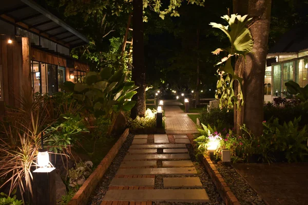 Camino Entrada Restaurante Junto Wat Hay Plantas Flores Árboles Decoradas — Foto de Stock