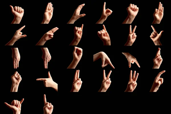 Finger Spelling Alphabet American Sign Language Asl Set Woman Showing — Stock Photo, Image