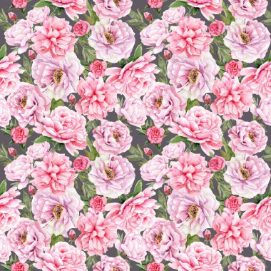 peonies suluboya çizimler. PS işlenmiş seamless modeli