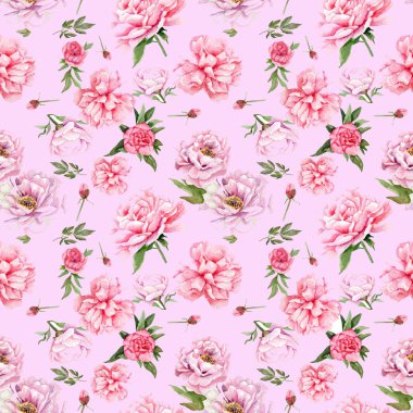 peonies suluboya çizimler. PS işlenmiş seamless modeli
