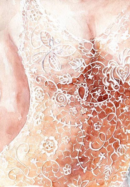 watercolor drawing, lace on the body, sketch