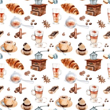 sulu boya çizim kahve cabukşalterli, Dikişsiz desen