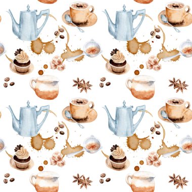 sulu boya çizim kahve cabukşalterli, Dikişsiz desen