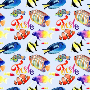 suluboya çizimler parlak kırmızı deniz balık. Dikişsiz desen