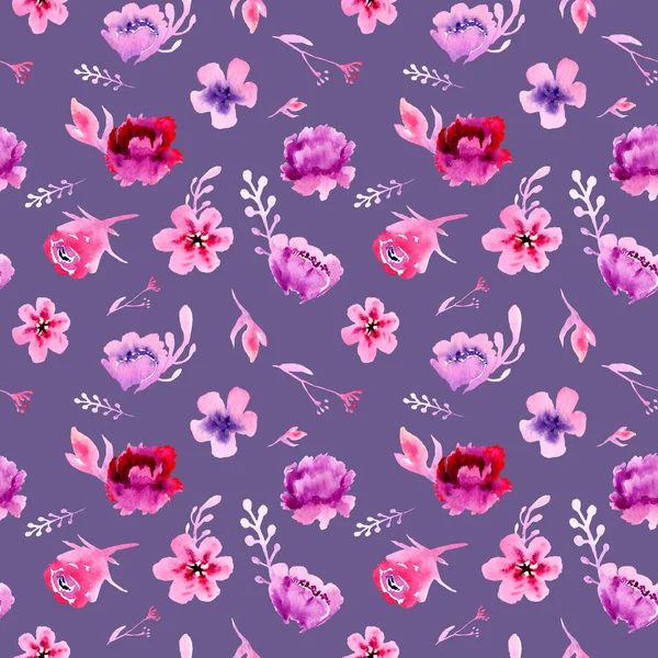 Watercolor small flowers, seamless pattern — Stock Photo, Image