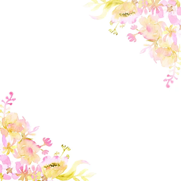 Akwarele rysunki małych kwiatów, ramki — Zdjęcie stockowe