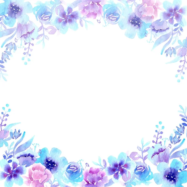Watercolor paintings floral frames violet-blue — Stock Photo, Image