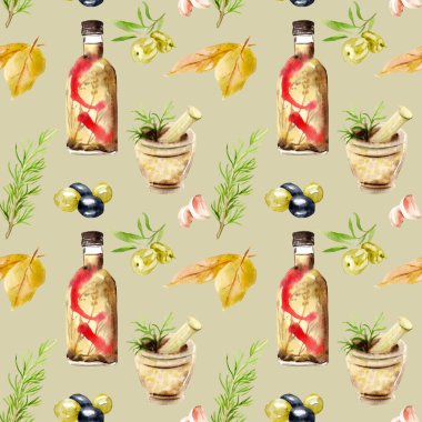 suluboya çizimler. Yunan mutfağı, seamless modeli