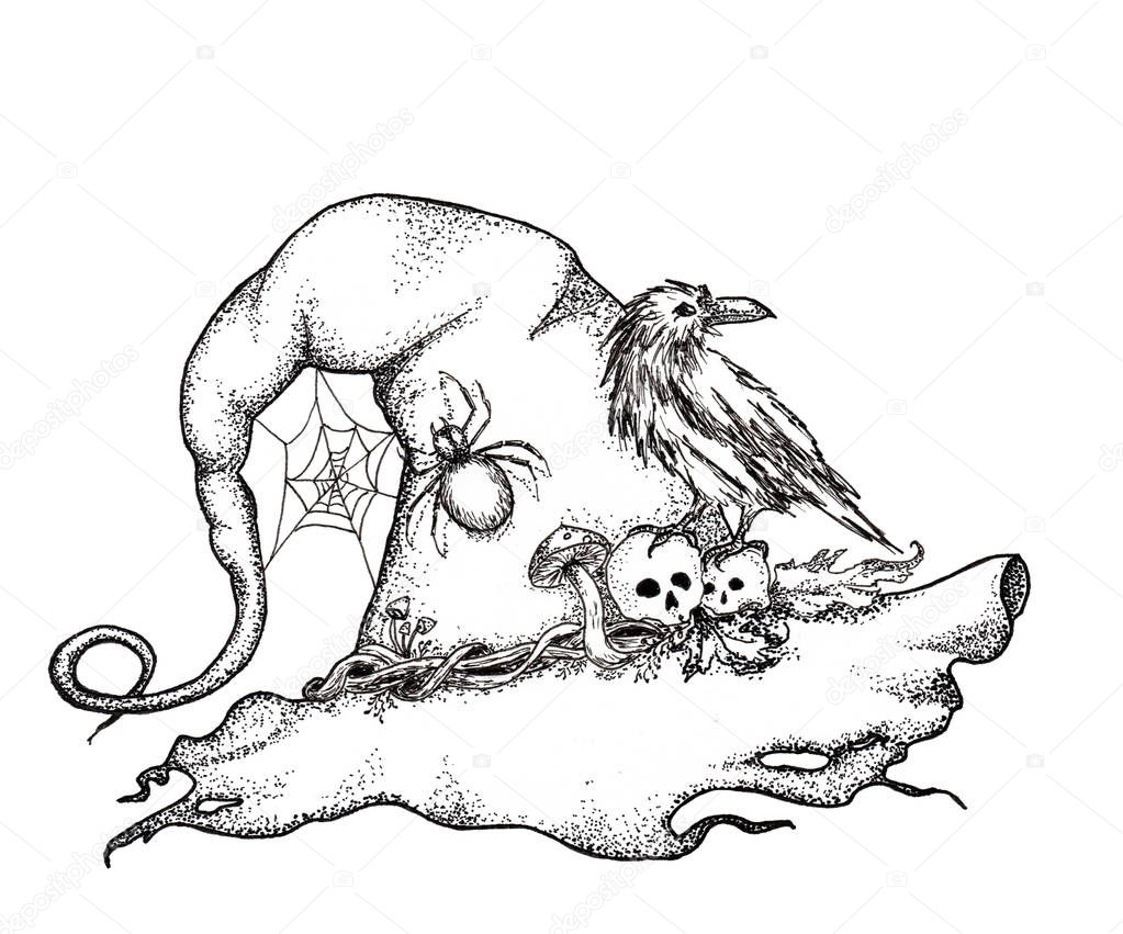 Illustrazione stock Disegno grafico per Halloween. Cappello da strega.  schizzo di ©toshka81 #217719914, image size:1023x851