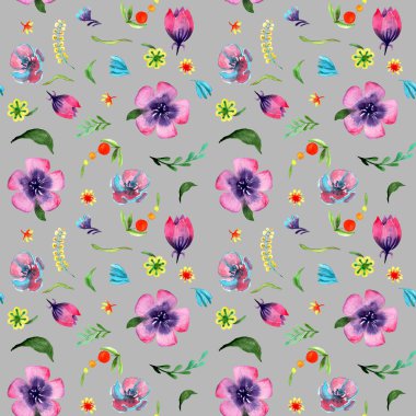 Suluboya bir vazo içinde bir buket çiçek çizim. Seamless modeli