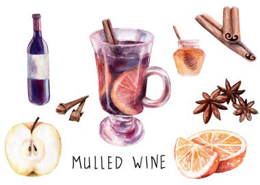 suluboya çizimi. kompozisyon mulled şarap ayarla