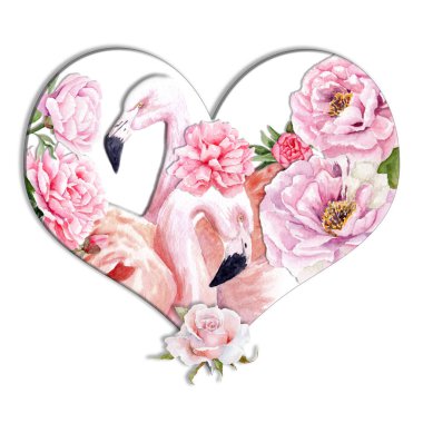 suluboya flamingolar peonies kalbinde, Sevgililer günü ile