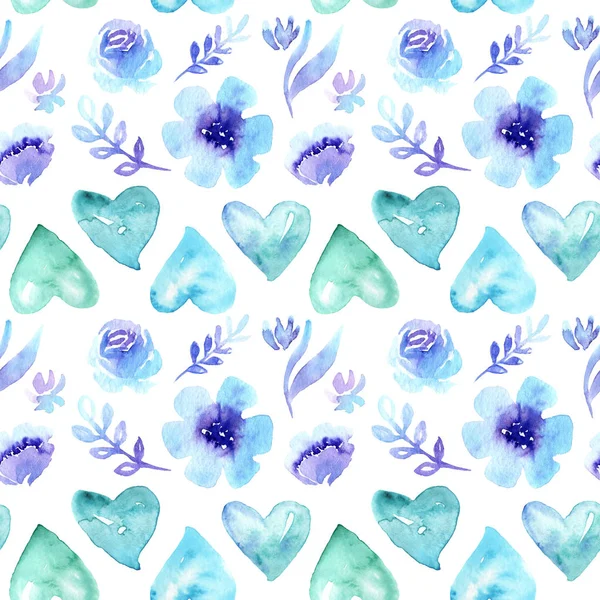 Watercolor drawings for Valentines Day, seamless pattern — Stock Photo, Image