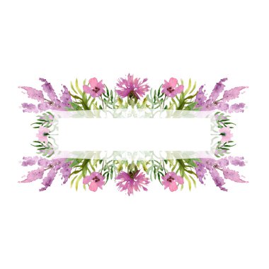 Sulu Boya çizim kare alan bitkiler, çiçekler ve çim, kroki