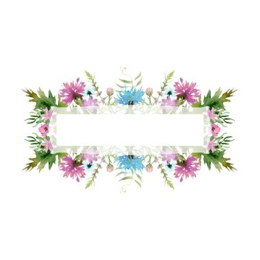 Sulu Boya çizim kare alan bitkiler, çiçekler ve çim, kroki