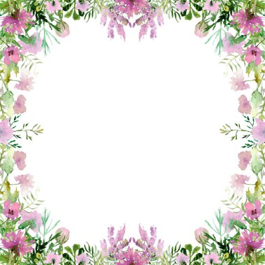 Sulu Boya çizim kare alan bitkiler, çiçekler ve çim, kroki