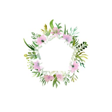 Sulu Boya çizim kare alan bitkiler, çiçekler ve çim, kroki