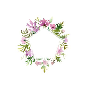 Sulu Boya çizim kare alan bitkiler, çiçekler ve çim, kroki