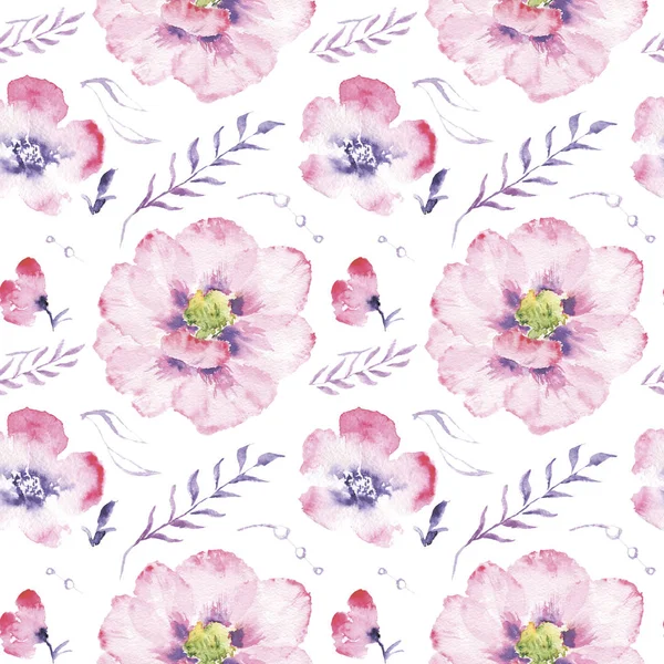 Watercolor drawing of flowers, flowers in a circle, seamless pattern — Stock Photo, Image