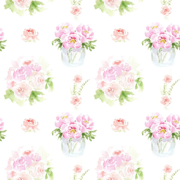 Watercolor drawing of flowers, flowers in a circle, seamless pattern — Stock Photo, Image