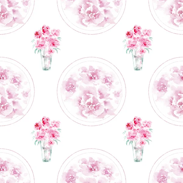 Watercolor drawing of flowers, flowers in a circle, seamless pattern — Stock Photo, Image