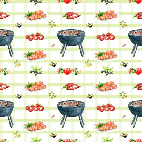 Watercolor drawings on the theme of a picnic - seamless pattern — Stock Photo, Image