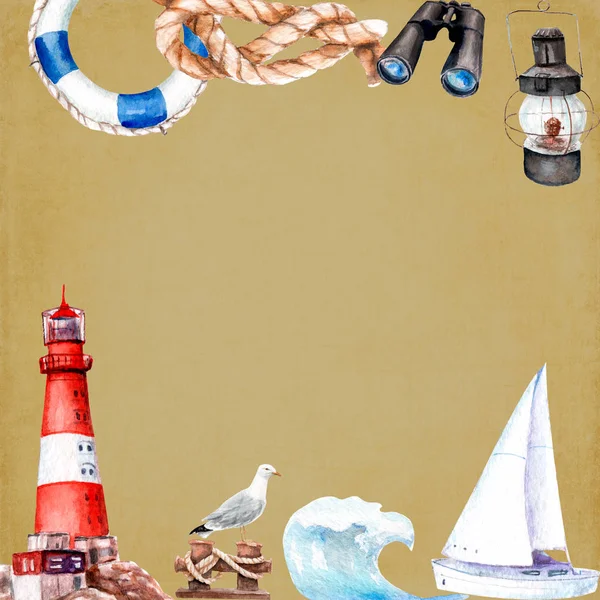Viagem de mar aquarela, iatismo, em papel velho — Fotografia de Stock