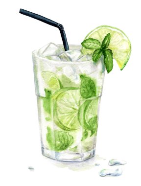 Nane ve kireç ile suluboya Mojito kokteyl