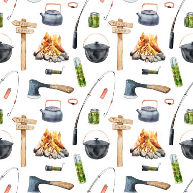 suluboya dikişsiz desen - ormanda yürüyüş, kamp