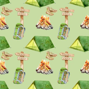 suluboya dikişsiz desen - ormanda yürüyüş, kamp