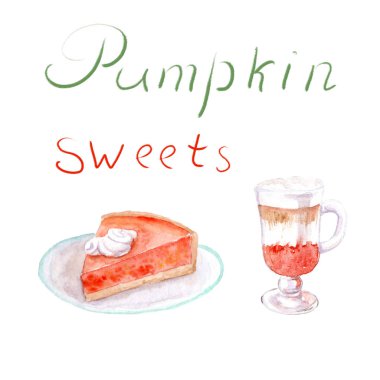 Suluboya çizim kabak yemekleri - tatlılar, pasta, içecek