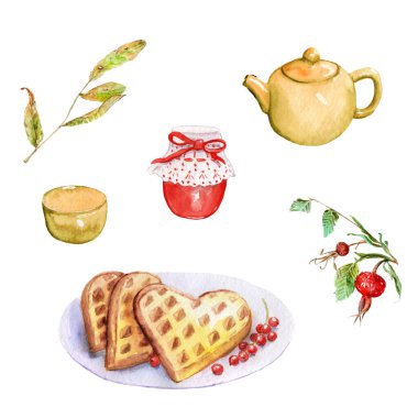 suluboya set - ev konforu, fırında waffle, çay, reçel