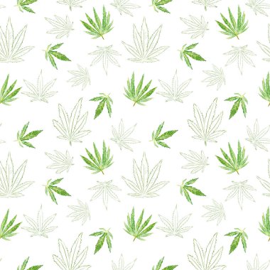 Kenevir yaprağı suluboya çizimi - kusursuz desen çizimi