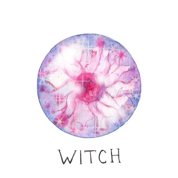 Watercolor Drawing Magic Ball Witchcraft Witch Stars Sketch — Stock Photo, Image