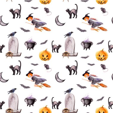 Büyülü ve cadılar bayramı temalı suluboya çizimler