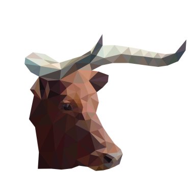 Boğa kafanın resmi, inek. Vektör çizimi çokgeni Düşük Poligon