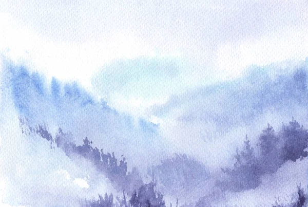 Watercolor Drawing Winter Forest Watercolor Stains Spruce Snow — Stock Photo, Image