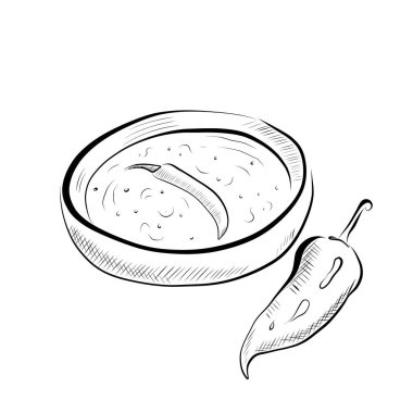 Meksika yemeğinin çizgi çizimi - biber ve acı sos. Minimalist vektör tasarımı.