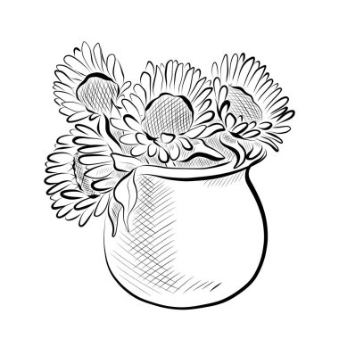 Ölü Çizgi Günü, ayçiçekli bir Meksika vazosunun çizimi. Minimalist vektör tasarımı.