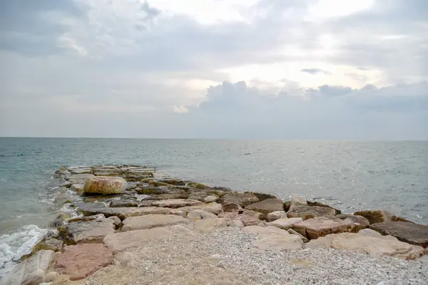 Mattinata Zeegezicht Panorama Door Ochtend Met Bewolkte Hemel — Stockfoto