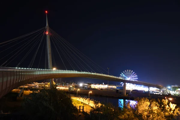 Nächtliche Brücke Ponte Del Mare Pescara Sommer — Stockfoto