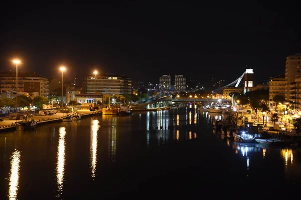 Skyline Pescara Noite Com Ponte Rio Abruzzo Itália — Fotografia de Stock